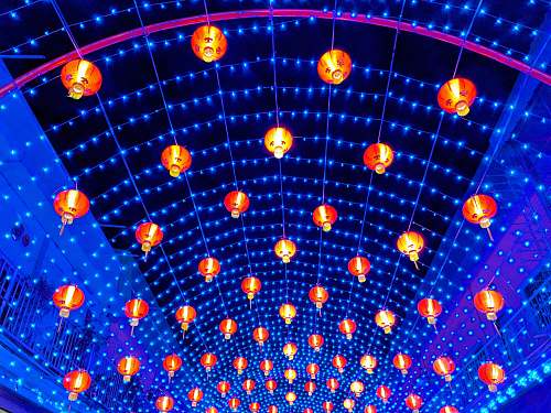thailand red and blue ferris wheel illumination